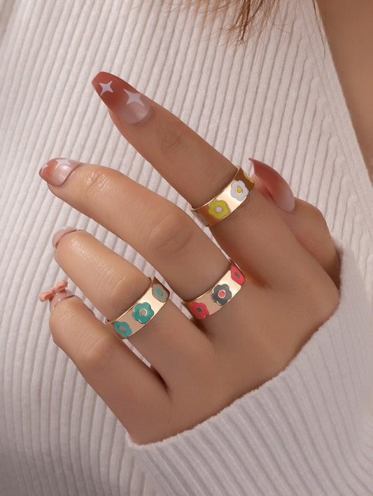 Set of three ring bands with flowers LA3accessories